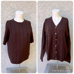 Charter Club Chocolate Brown Matching 2pc Set Ribbed Knit Sweater and Cardigan